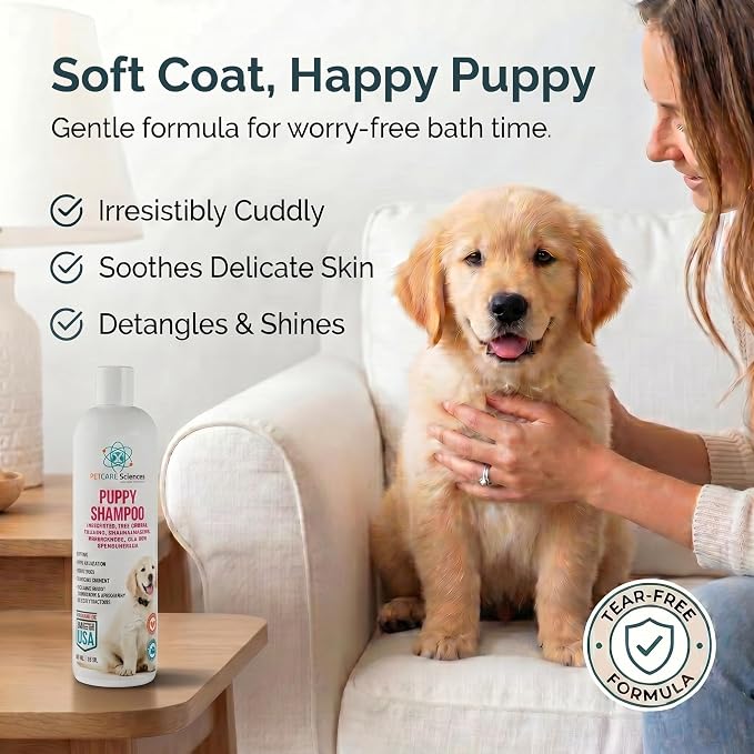 8 fl oz Tearless Puppy Shampoo and Conditioner - Anti Itch Dog Shampoo Sensitive Skin - Coconut Oil Oatmeal Pet Shampoo for Puppies