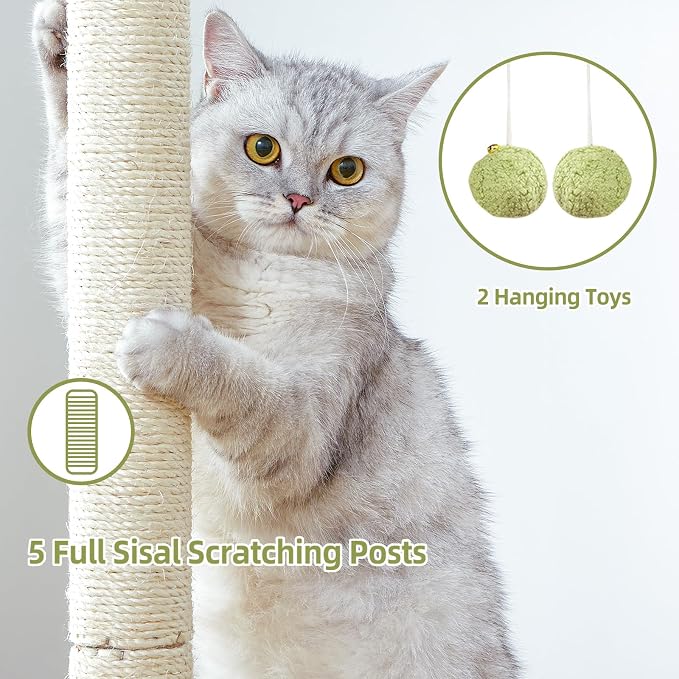 Cat Tree Tower Scratching Post for Indoor Large Adult Cats with Perch Bed | 28in Tall Small Cat Trees House with Big Perch, Condo, Toy Balls, Modern Kitten Climbing Furniture Platform, Green