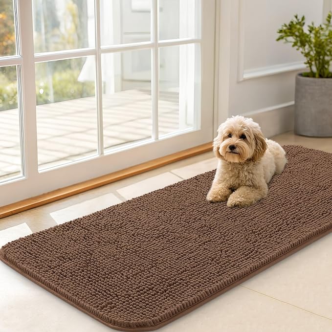 OLANLY Dog Door Mat for Muddy Paws 47x20, Super Absorbent Chenille Mud Mat | Mocha, Absorbs Moisture and Dirt, Non-Slip Machine Washable Doormat, Quick-Drying Indoor Entryway Floor Carpet for Dogs