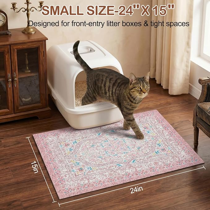 Glittme Cat Litter Mat, 24"x15" Non-Slip Washable Trapping Mat for Cats | Litter Trapping Mat With Thick PVC Coil To Catch Scatter, Soft On Paws And Waterproof Bottom To Protect Floors