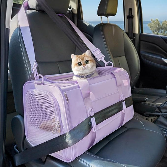PETSFIT Soft-Sided Cat Carrier with Patented Safety Buckles, Lockable Zippers & Safety Tether,Escape-Resistant Travel Pet Carrier for Car Rides & Vet Visits, Airline Approved Under-Seat, Up to 12 lbs
