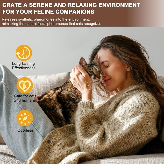 Calming Pheromone Diffuser for Cats, Relieve Anxiety and Stress Calming Diffuser for Cats 3 Refills, Reduce Fighting and Scratching