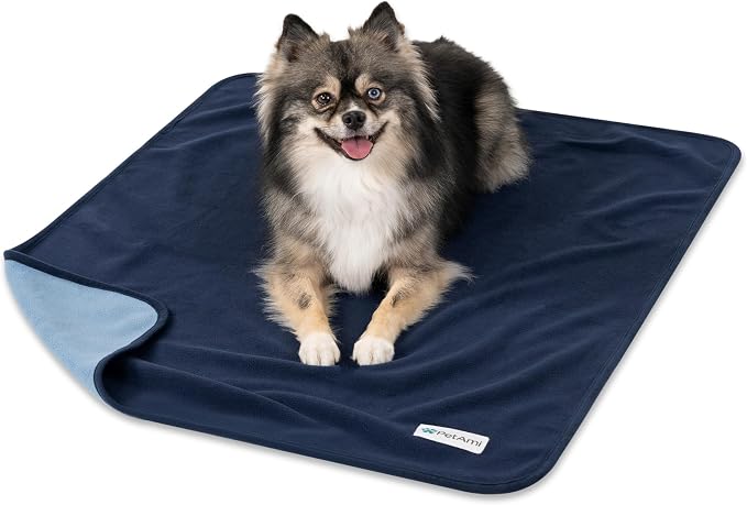 PetAmi Waterproof Dog Blanket for Small Medium Dogs Cats, Pee Proof Reversible Cat Blanket for Kitten Puppy, Soft Fleece Washable Pet Throw for Couch Car Crate Liner, 29x40 Navy Blue