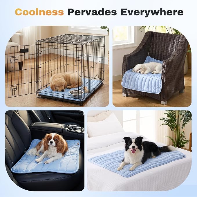 ZOMISIA Cooling Mat for Large Dogs - Thin Portable Pet Cooling Pad, Breathable and Washable Cool Fiber with Non-Slip Bottom, Outdoor Use for Summer, 36x27, Blue