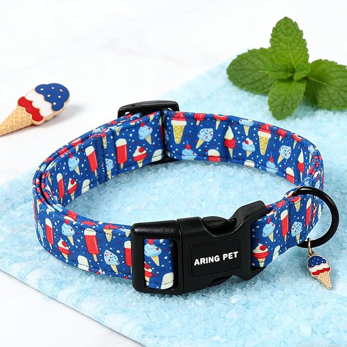 ARING PET Summer Dog Collar, Cute Blue Ice Pop Ice Cream 4th of July Pet Collars for Puppy Small Medium Large Female Girl Dogs-XS