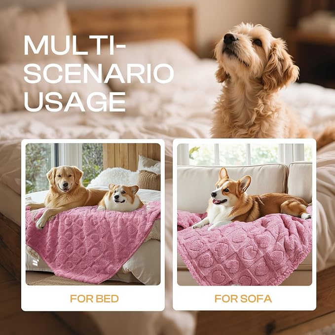 Luciphia Valentines Day Waterproof Blanket for Medium Large Dogs Washable Bed Couch Protector Soft Fluffy 3D Heart Jacquard Pet Blanket with Sherpa Fleece Cozy Calming Throw Blankets, Pink 65x57 inch