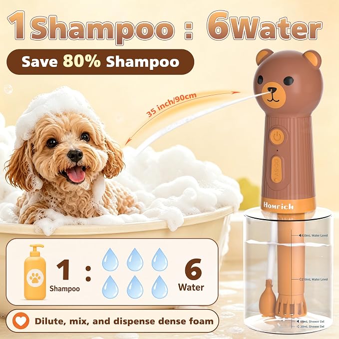 Homrich 500ml Dog Shampoo Foamer with Auto Mixing, Electric Dog Soap Dispenser, Rechargeable Automatic Pet Shampoo Sprayer, Bath Supplies - IPX7 Waterproof Foam Machine for Bathtub Pet Cleaning