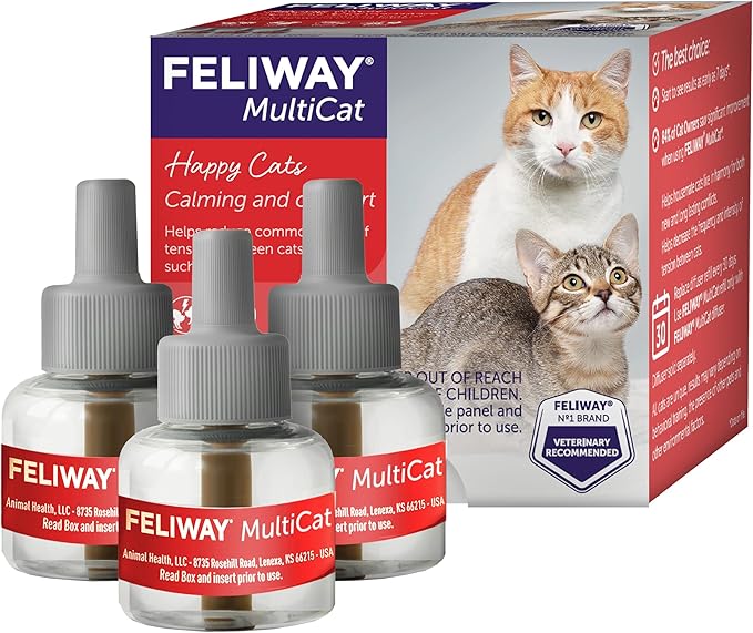 FELIWAY MultiCat Cat Calming Pheromone Diffuser Refill - 3 Pack | Helps Reduce Fighting, Tension & Aggression Between Cats due to Stress in Multi‑Cat Homes, 90 Day Supply