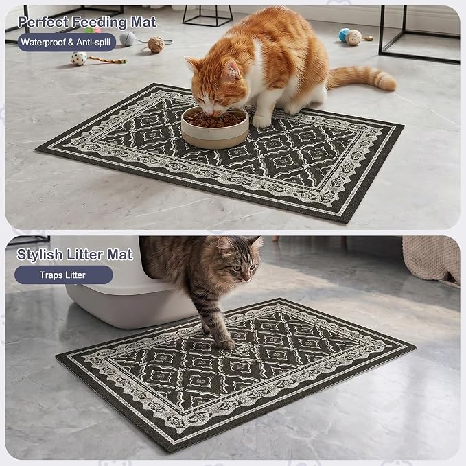 Glittme Cat Litter Mat, 24"x15" Non-Slip Washable Trapping Mat for Cats | Litter Trapping Mat With Thick PVC Coil To Catch Scatter, Soft On Paws And Waterproof Bottom To Protect Floors