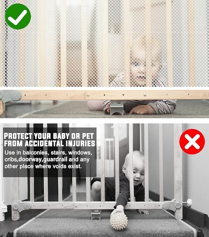 Baby Gate for Stairs, Banister Guard for Kids, Pets, Toys, 2 Set 10 ft x 2.6 ft Mesh Netting Safety Net for Balcony Rail Stair, Stairway Net Safety Products for Indoor & Outdoor (White)