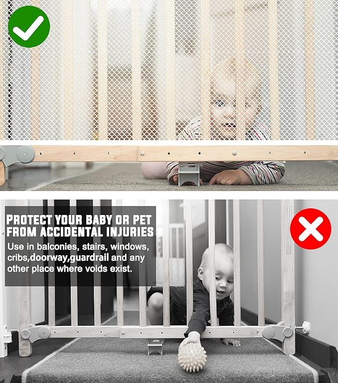 Baby Gate for Stairs, Banister Guard for Kids, Pets, Toys, 2 Set 15ft L x 2.66 ft HMesh Netting Safety Net for Balcony Rail Stair, Stairway Net Safety Products for Indoor & Outdoor (White)