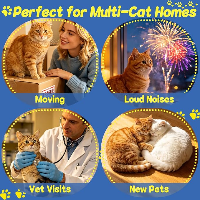 Cat Calming Pheromone Diffuser - 30 Days Relief (2 Plug-Ins & 4 Refills) for Multi-Feline Tension, Cat Calming Diffuser Kit Reduces Hiding, Excessive Meowing & Scratching During Move (50mL Each)