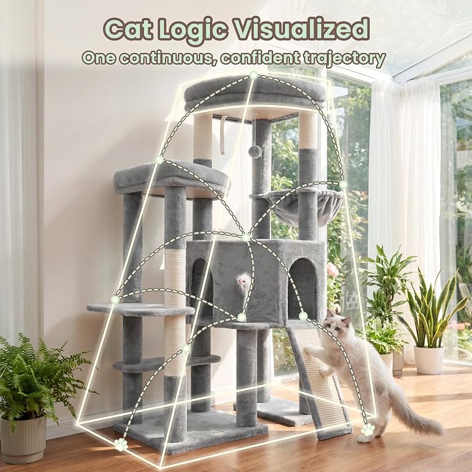 Cat Tree, Heavy Duty Cat Tower with Dual Platforms VCT002W | Oversized Diamond Condo for Large Cats, Sturdy Cat Furniture with Cozy Basket, Sisal Scratching Board & Posts, Light Gray