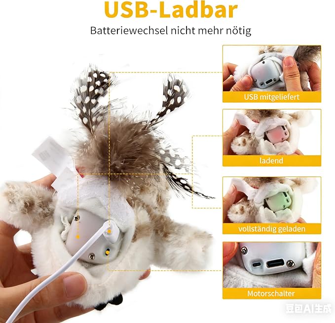 Gigwi Interactive Cat Toys for Indoor Cats, Flapping and Chirping Catnip Toys for Cat Exercise, Automatic Cat Toy with Beating Wings & Real Feather Tail, Rechargeable Cat Kicker Toy Prince