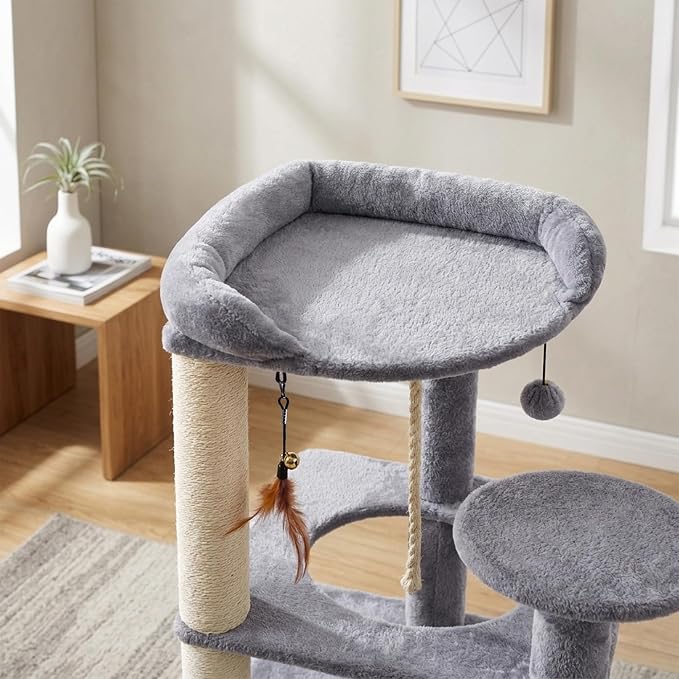 AIWIKIDE 31.5 Inch Cat Tree for Indoor Cats, Multi-Level Medium Cat Tower with Plush Perch, Sisal Scratching Posts and Private Condo for Kittens, Grey