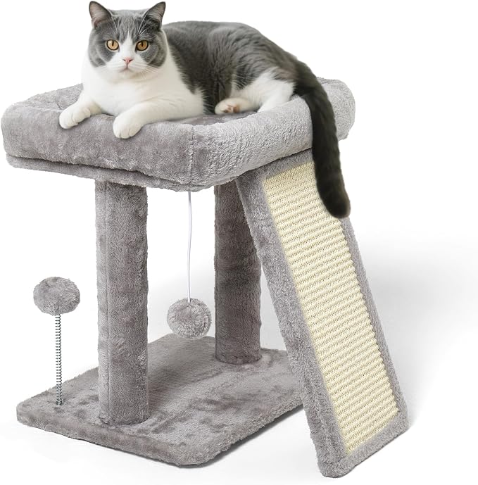 17.1-inch Small Cat Tree Tower with Scratching Post for Indoor Cats,Light Grey