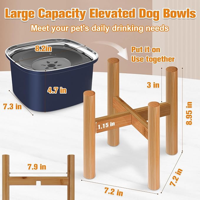 Decflow 3L Elevated Dog Water Bowl, Stainless Steel Raised Food Dispenser with Stand, Large Capacity No Spill Dog Water Bowl for Small, Medium and Large Dogs | Raised Feeder with Wood Stand, spill proof Design, Large Capacity, for Small Medium Large Do...