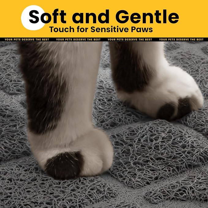 Conlun Cat Litter Mat Litter Trapping Mat, 24" x 17" Premium Durable PVC Grid Mesh with Scatter Control, Non-slip, Less Waste Cat Litter Box Mat, Grey 2 Pack