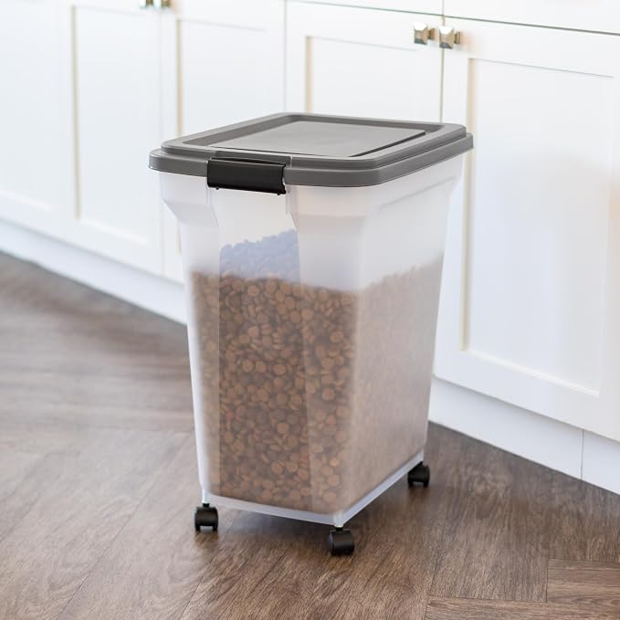 IRIS USA Dog Food Storage Container, Up to 40 lbs, Dark Gray, Made in USA | Includes 2-Cup Scoop & Wheels, Airtight Seal, BPA-Free, Bird Seed, Cat food, Cat Litter, Treats, Keeps Kibble Fresh