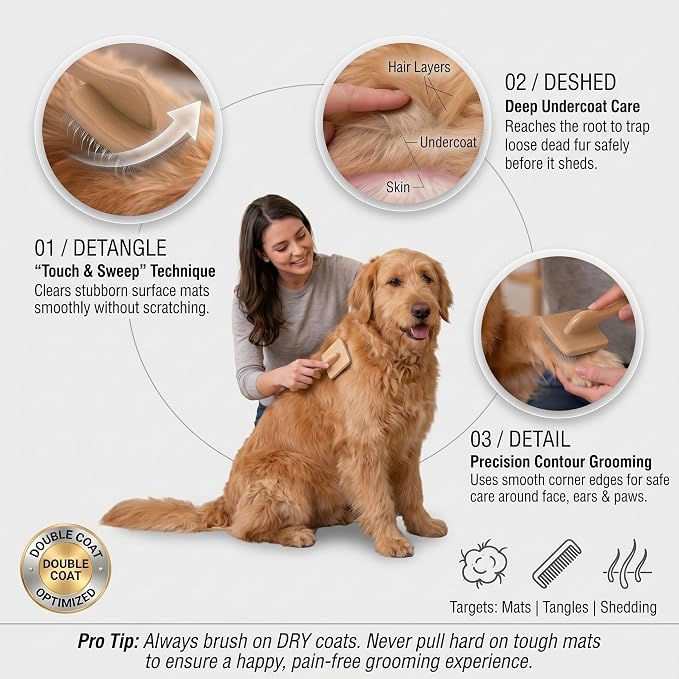 Slicker Brush for Dogs, Professional Dog Grooming Brush Kit 4PCS | Doodles Brush for Goldendoodles Poodles, Long Pin Haired Brush, Easy to Daily Detangling to Prevent Matting