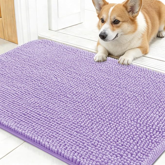 OLANLY Dog Door Mat for Muddy Paws 24x16, Super Absorbent Chenille Mud Mat | Lavender, Absorbs Moisture and Dirt, Non-Slip Machine Washable Doormat, Quick-Drying Indoor Entryway Floor Carpet for Dogs