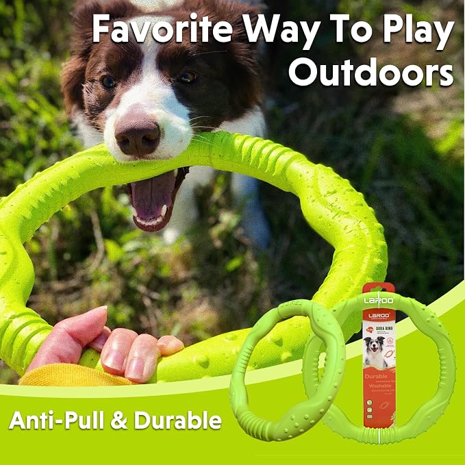 LaRoo Dog Toys for Medium/Large Dogs, Floatable Dog Flying Discs 3 Sizes Pool Toy, Interactive and Tug of War Ring Toy, Funny Fetch Teething Toys (Green, 11.8“)