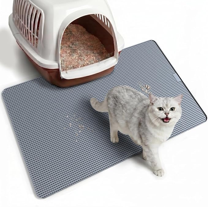 Cat Litter Mat, (33" x 21") Silicone Litter Trapping Mat - Waterproof/Urine Proof, Litter Box Mat - Keep the Floor Clean Grey