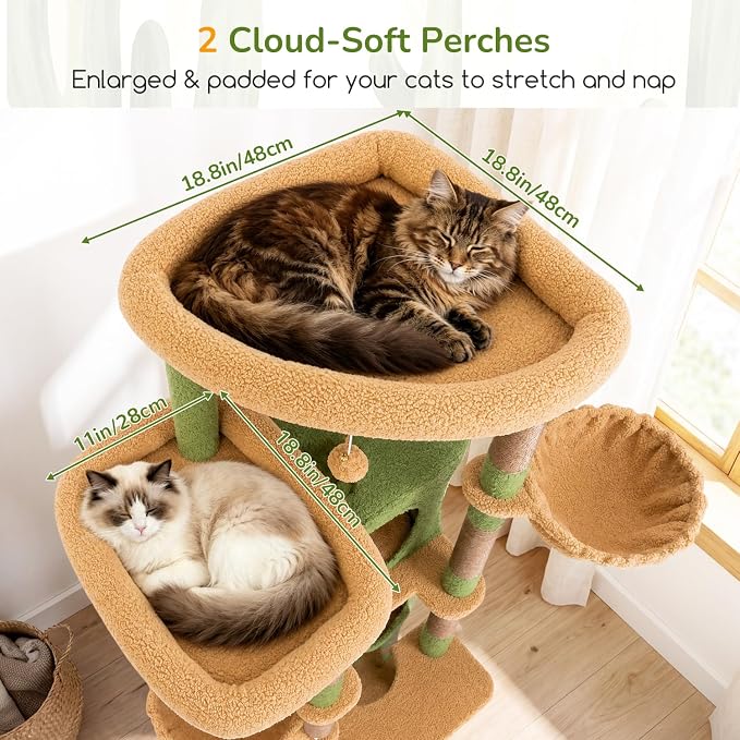 Globlazer 80in Cactus Extra Large Heavy Duty Corner Cat Tree Tower, S80C | Sturdy Green Big Cat Tower for Indoor Cats Large Adult with Scratching Post, 2 Cat Condos with Padding, 2 Perches, Green