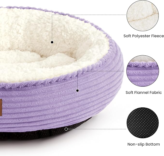 Love's cabin Round Donut Cat and Dog Cushion Bed, 30in Pet Bed for Medium or Large Dogs, Anti-Slip & Water-Resistant Bottom, Soft Durable Fabric Pet Beds, Washable Calming Cat Bed, Violet
