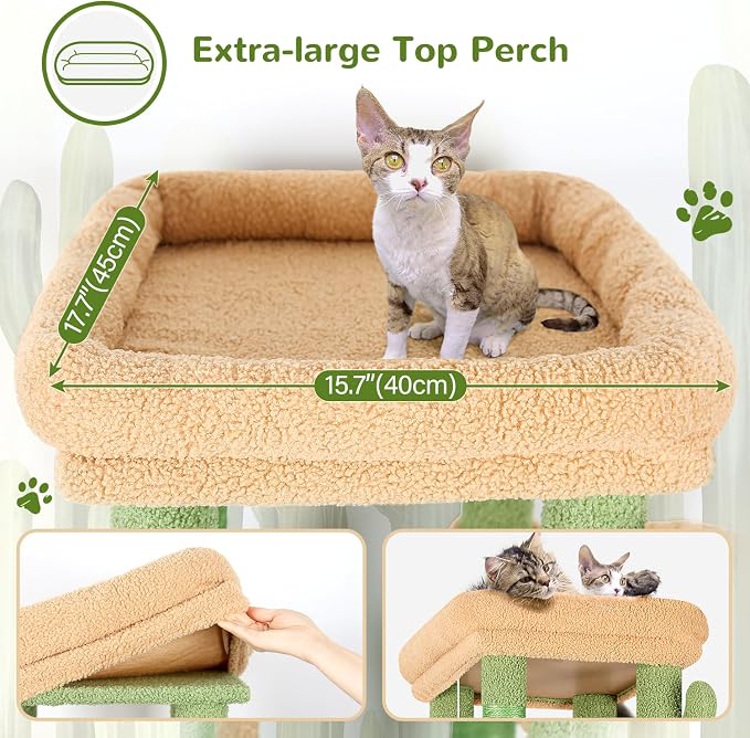 Globlazer Heavy Duty Cactus Cat Trees for Big Cats Maine Coon, F61, Green | Cat Tower for Indoor Large Adult Cats with Scratching Post, Extra Large Top Perch, Cat Condos, 61inch