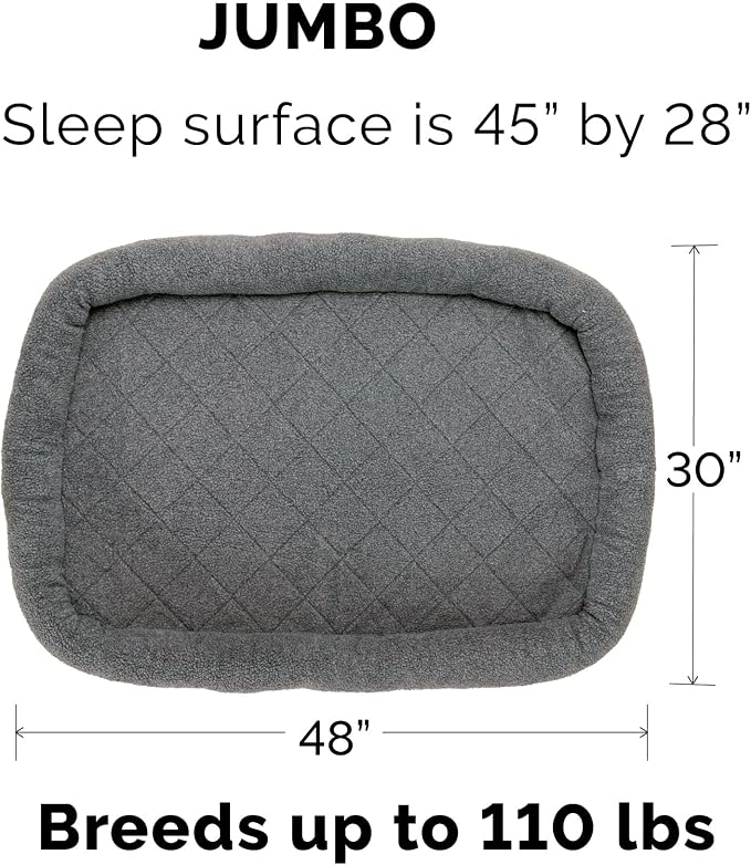 Furhaven Dog Bed for Large Dogs, 100% Washable, Sized to Fit Crates - Sherpa Fleece Bolster Crate Pad - Gray, Jumbo/XXL