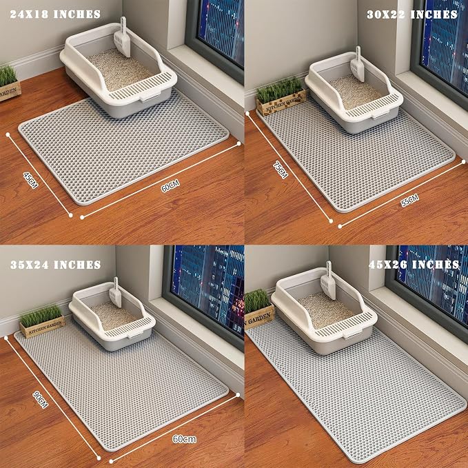 HCY&WLD Cat Litter Mat, Honeycomb Double Layer Litter Trapping Mat | Safe Materials, Soft on Paws, Waterproof Urine Proof Non-Slip, Protects Floors, Less Waste, Easy to Clean, Gray, 30" x 22"