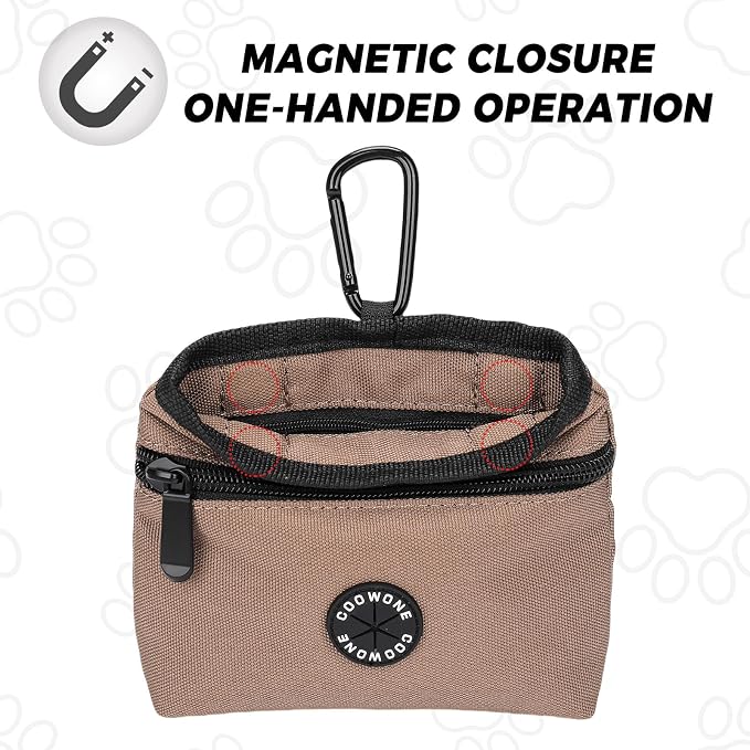 Dog Treat Pouch with Pet Training Clicker, Detachable Dog Puppy Training Treat Bag, 900D Oxford Cloth Magnetic Closure Small Dog Walking Bag for Travel or Outdoor Use (Coffee)