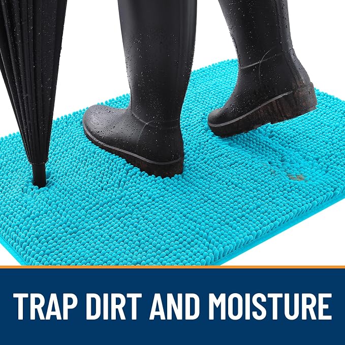 OLANLY Dog Door Mat for Muddy Paws 34x21, Super Absorbent Chenille Mud Mat | Aqua Blue, Absorbs Moisture and Dirt, Non-Slip Machine Washable Doormat, Quick-Drying Indoor Entryway Floor Carpet for Dogs