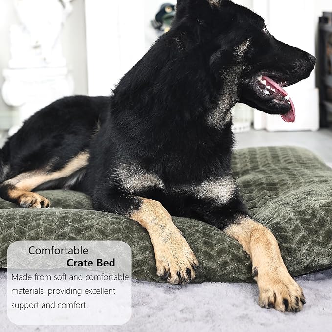 42 Inch Dog Crate Bed for Large Dogs,Washable Large Dog Crate Pad for Dog Cages,Soft Jacquard Flannel Kennel Mat with Anti-Slip Bottom,Fluffy Dog Bed for Crates and Indoor Floors,Olive Green