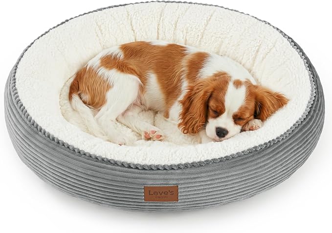 Love's cabin Round Donut Cat and Dog Cushion Bed, 30in Pet Bed for Medium or Large Dogs, Anti-Slip & Water-Resistant Bottom, Soft Durable Fabric Pet Beds, Washable Calming Cat Bed, Light Grey