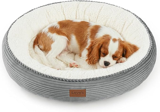 Love's cabin Round Donut Cat and Dog Cushion Bed, 30in Pet Bed for Medium or Large Dogs, Anti-Slip & Water-Resistant Bottom, Soft Durable Fabric Pet Beds, Washable Calming Cat Bed, Light Grey