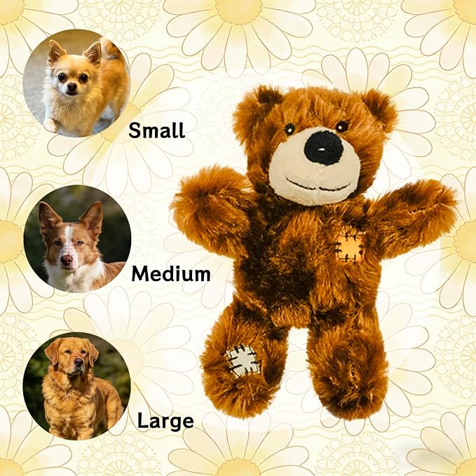 3 Packs Squeaky Dog Toys, Cute Teddy Bear Plush Puppy Compan Toys with Squeakers, Durable Stuffed Animal Chew Toys for Small Medium Large Dogs, Perfect Pet Teething & Interactive Play Gifts