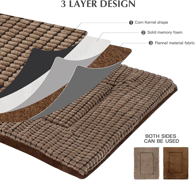BVAGSS Reversible Dog Crate Pad, Memory Foam Pet Bed Mat, Soft Warm Machine Washable Sleeping Kennel Mattress for Small Medium Dogs XH079 (21''x13''x1.6'',Brown)