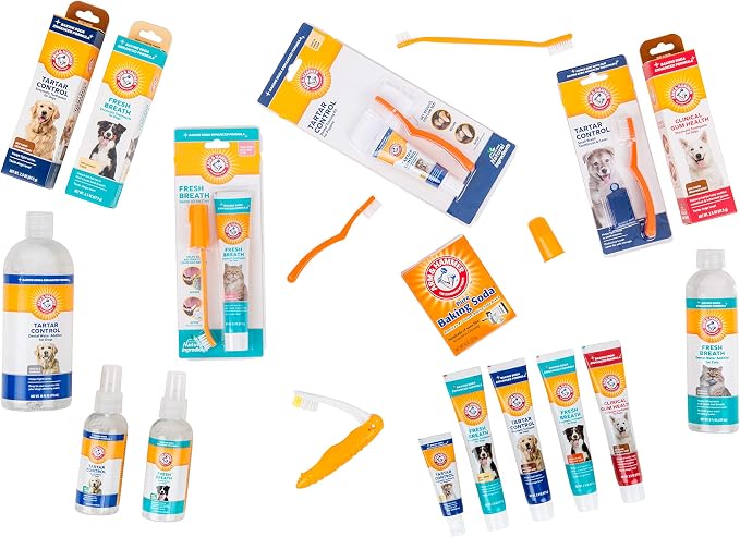 Arm & Hammer for Pets Enzymatic Dog Dental Care Kit, Chicken Flavor Toothpaste with Baking Soda for Plaque, Tartar, and Bad Breath, Double-Sided Toothbrush and Finger Brush Included, 2.5 Oz