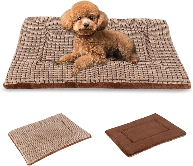 BVAGSS Dog Bed Mat,Reversible Crate Pad, Memory Foam Beds, Soft Warm Pet Cushion for Small Medium Dogs, Washable Pet Sleeping Mattress Kennel Bed Pad XH079 (24''x18''x1.6'',Brown)