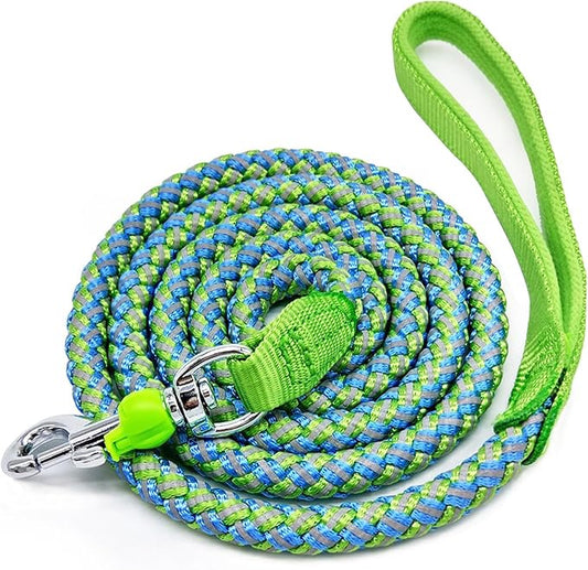 10 Foot Reflective Dog Leash Strong Nylon Rope Braided Heavy Duty for Large Medium Small Dogs Walking Training Leads (Green, 1/2")