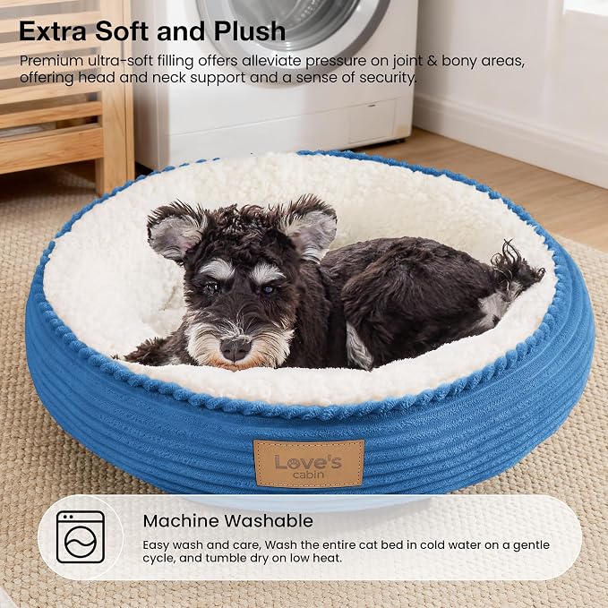 Love's cabin Round Donut Cat and Dog Cushion Bed, 24in Pet Bed for Small or Medium Dogs, Anti-Slip & Water-Resistant Bottom, Soft Durable Fabric Pet Beds, Washable Calming Cat Bed Royal Blue