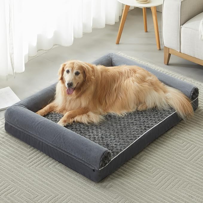 BFPETHOME Orthopedic Washable XXL Dog Bed for Senior Dog Cozy Sleep | Extra Large Waterproof Big Soft Pet Couch Bed for Dogs Relax with Removable Cover Supportive Foam Dark Grey 48x35 Inch