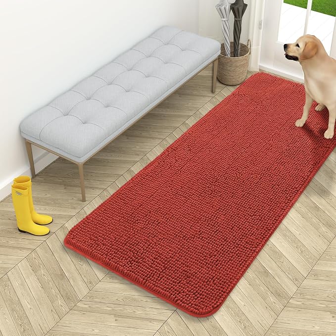 OLANLY Dog Door Mat for Muddy Paws 54x24, Super Absorbent Chenille Mud Mat | Maple Red, Absorbs Moisture and Dirt, Non-Slip Machine Washable Doormat, Quick-Drying Indoor Entryway Floor Carpet for Dogs