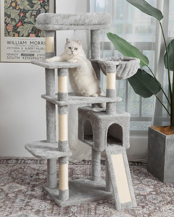 54 Inches Cat Tree, Tall Cat Tower with Hammock, Condo and Scratching Pad, Cat House with Plush Perch for Indoor Cats Adult