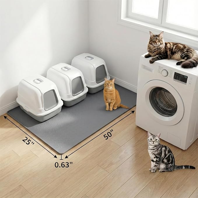 XL Cat Litter Mat: Premium Silicone Waterproof Litter Box Mat with 0.63" High Raised Edges - Non-Slip, Easy to Clean, Soft on Paws Floor Protector for Scatter Control