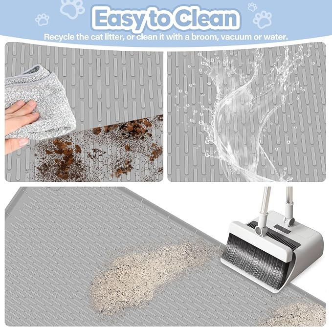 Silicone Cat Litter Mat for Litter Box 34”x22” Large Cat Mat, Light Grey | Waterproof, Non-Slip, Leak-Proof Rug Mat with Lip, Easy to Clean, Extra Large Litter Catcher Mat for Floor