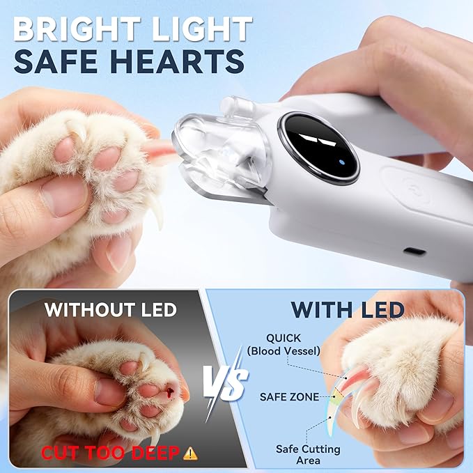2-in-1 Quiet Electric Pet Nail Clipper & Grinder with Light for Dogs Cats | Dual LED Lights,3-Speed Grinder,Nail Clipping Splash Guard,Type-C Rechargeable,Quiet Design for Anxious Dogs & Cats