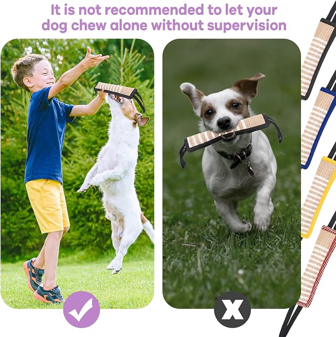 Kacctyen 4 Pcs Dog Tug Toys, Jute Pillow Pull Toy with 2 Strong Handles Tug of War Interactive Play Puppy Training Equipment for Medium to Large Dogs, 4 Colors(Dark Color)